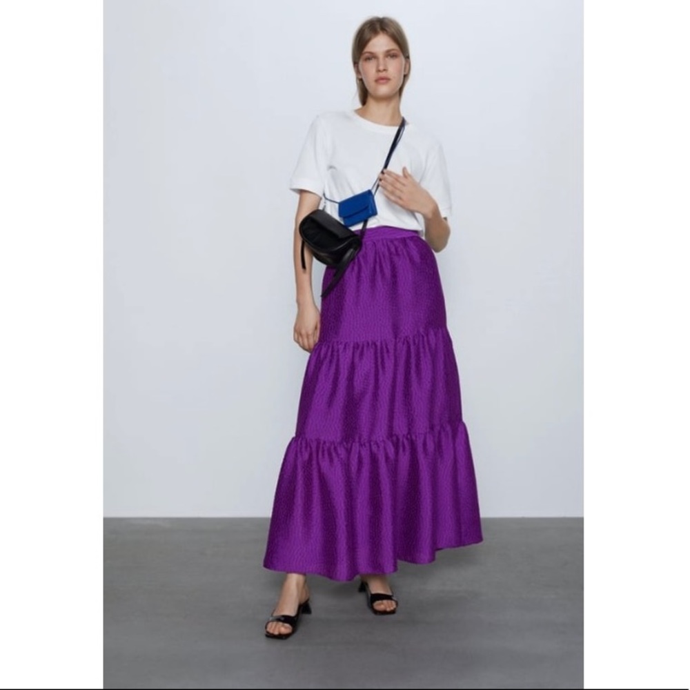 Zara Voluminous Tiered & Textured Purple Maxi Skirt